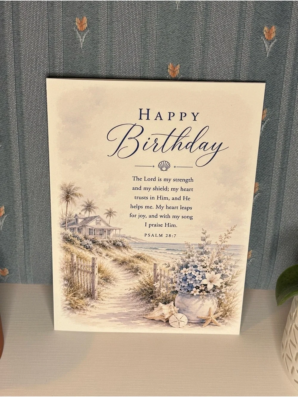 Happy Birthday Coastal Scripture Wall Art - Blue